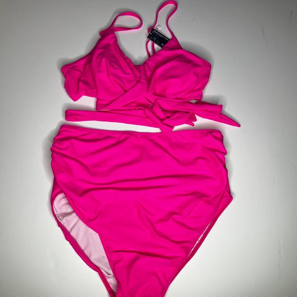 Summer Mae Hot Pink Maternity Two Piece Swimsuit New L - Picture 1 of 9